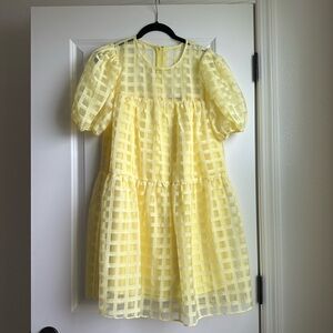 English Factory yellow checkered mini babydoll dress size XS